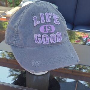 Life is Good Distressed Gray Cap